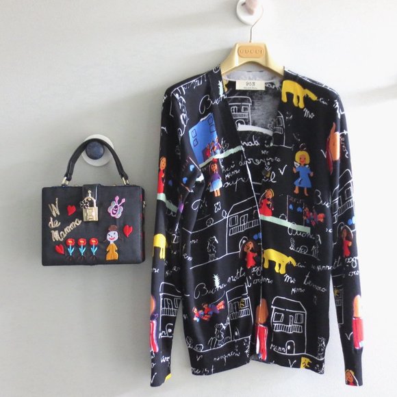 NEW WOMEN ILLUSTRATED PATTERN KNIT SWEATER W/MATCHING TOTE BAG SET 2PCS - Picture 2 of 11